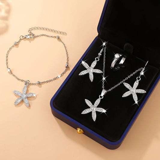 Glittrande Sjöstjärne Smyckeset i Silver – Halsband, Armband, Örhängen & Ring